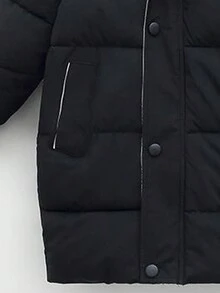 Young Boy 1pc Raglan Sleeve Hooded Padded Coat - Black - View 3