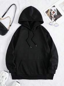 SHEIN EZwear 大码女式字母蝴蝶印花卫衣 - 黑色 - 查看 2