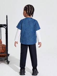 3入組男童合身休閒圓領t恤,字母圖案上衣和長褲 - 彩色 - 查看 2