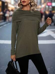 SHEIN LUNE Camiseta de mujeres de hombros descubiertos manga larga