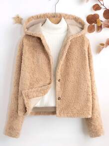 Teen Girls' Hooded Winter Jacket With Thermal Lined - Apricot - View 1