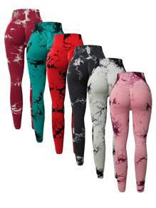 Easithlete 6入組女性水染寬鬆腰帶健身打底褲