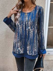 EMERY ROSE 女士圖案印花圓領寬鬆休閒襯衫 - 彩色 - 查看 2