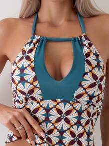 SHEIN Swim Patchwork Ladies' Tankini Set Summer - Multicolor - View 4