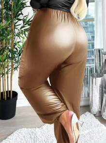 SHEIN SXY Của phụ nữ Kích thước lớn Eo dây rút Quần - màu nâu - Xem 2