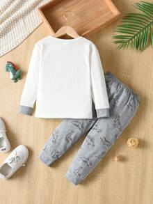 SHEIN 小男童恐龍圖案運動衫和運動褲 - 彩色 - 查看 2