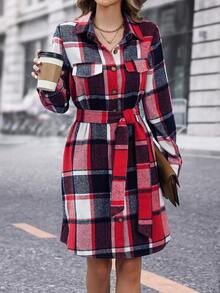 SHEIN LUNE 印花隨意裁剪連身裙 - 紅色 - 查看 5