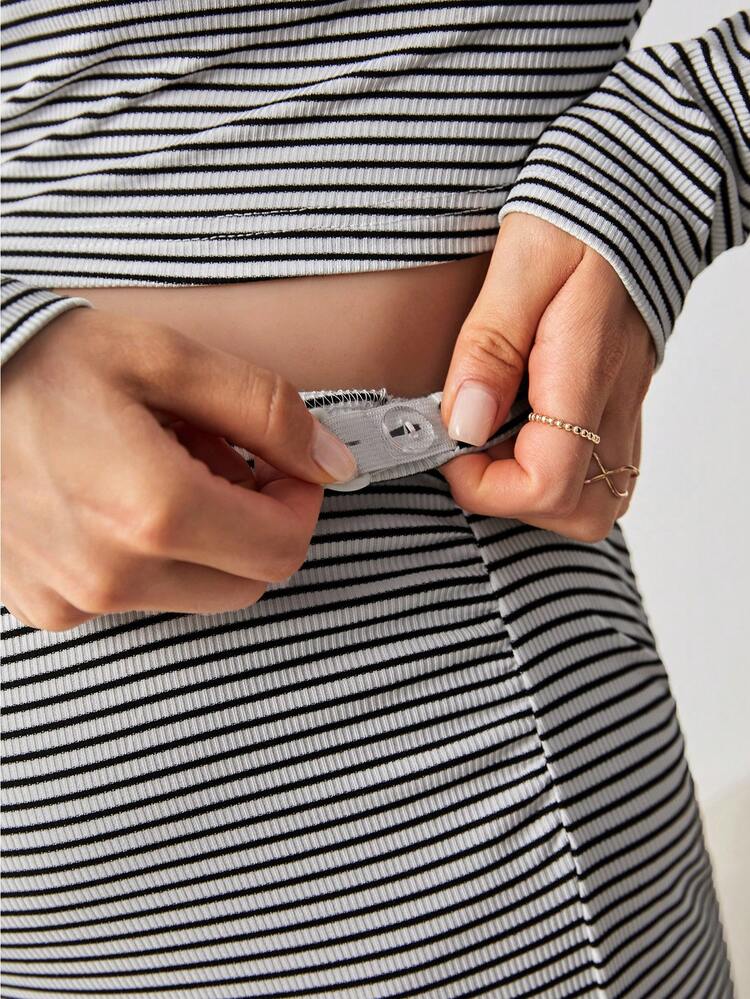 Maternity Mock Neck Crop Tee & Adjustable Waist Skirt