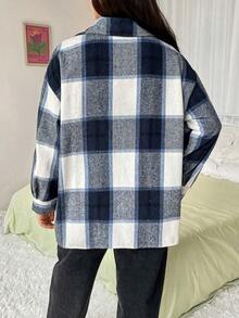 Flirla 女式加大碼格紋翻領口袋襯衫