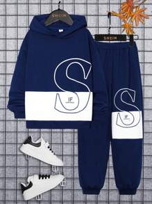 Cậu bé Tween Hai âm Đồ họa Hoạt hình Áo Hoodie & Quần thể thao - Màu Đỏ Sâu - Xem 1