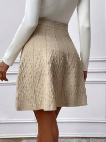 SHEIN Privé Women's Knitted Skirt In Beige, Fall And Winter, Casual, Camel - Khaki - View 2