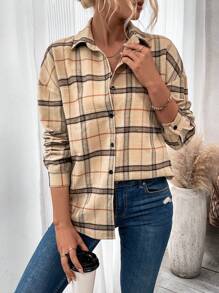 SHEIN LUNE 女式格紋落肩襯衫