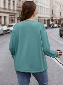 SHEIN LUNE Plus Size Split Hem Sweatshirt - Cadet Blue - View 2