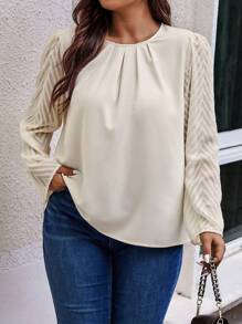 Celure 大尺寸鋸齒形提花圓領襯衫,褶皺束腰上衣