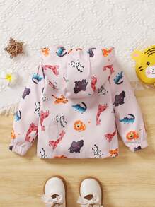 Baby Girls' And Toddler Girls' Hooded Animal Printed Trench Coat