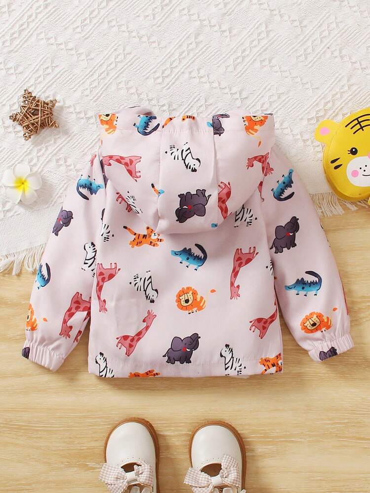 Baby Girls' And Toddler Girls' Hooded Animal Printed Trench Coat