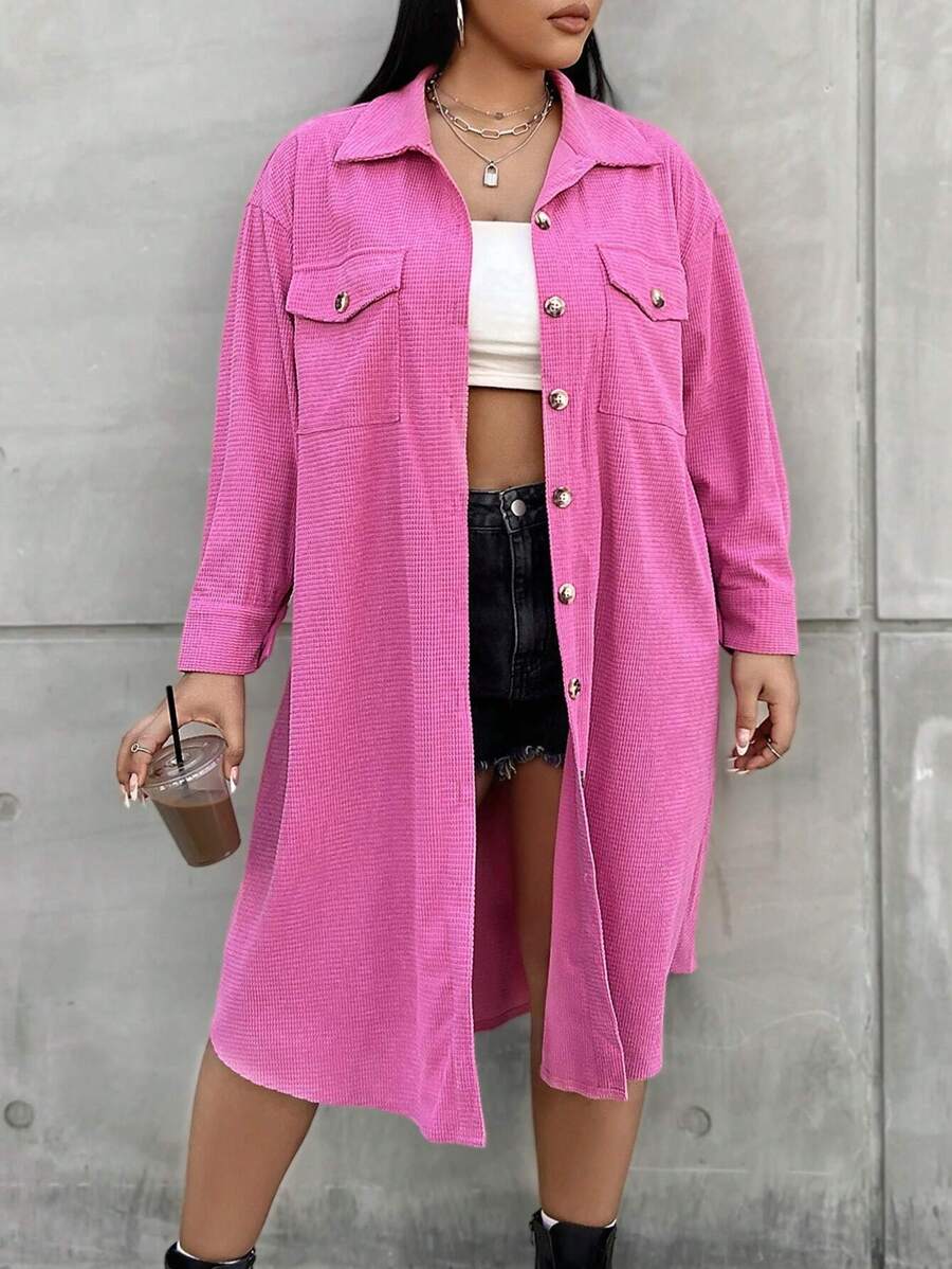 Flirla Hơn Thả vai Chi tiết về Flap áo - Màu Hồng Tươi - Xem 1