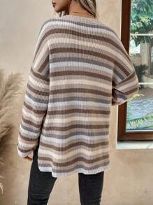 SHEIN LUNE Women'S Drop Shoulder Stripe Sweater - Multicolor - View 2