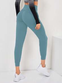 SHEIN Daily&Casual Women's Jogger Pants With Side Pockets And Elastic Cuffs - Baby Blue - View 2