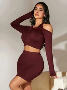 SHEIN SXY 2pcs/Set Chinese New Year Themed Neck Scarf And Headband Set - Coffee Brown - View 1