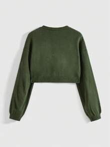 ROMWE Fairycore Phụ nữ Tay áo dài Mở Mặt trước Áo len Mở Với Lá thêu - xanh quân đội - Xem 2