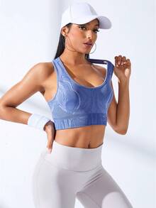 SHEIN Yoga Basic Sports Bra - Blue - View 3