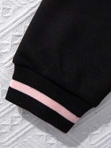 SHEIN Tween Girl Color Block Baseball Jacket With Letter Patch - Multicolor - View 4