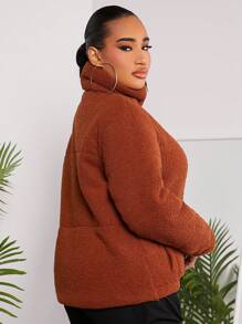 SHEIN SXY Sexy Club Teddy Fleece Women'S Padded Coat - Khaki - View 2