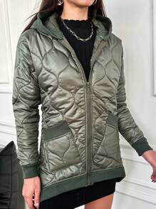 RueChic Abrigo Acolchado Con Capucha Con Cremallera