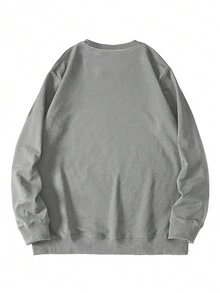 SHEIN EZwear 女款大尺碼灰色圓領字母印花長袖運動衫 - 灰色 - 查看 2