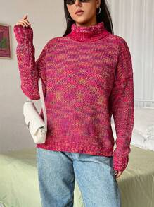 Flirla Plus Space Dye Turtleneck Drop Shoulder Sweater Knit Pullover Fall Winter Outfit