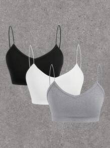 SHEIN EZwear 3pcs/Set Solid Color Short Tank Top - Multicolor - View 2