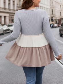 SHEIN LUNE 大尺寸下垂肩對比色t恤 - 彩色 - 查看 2