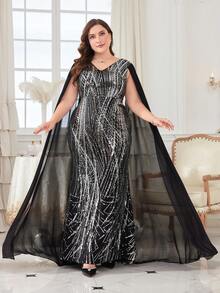 Sequin Patchwork Chiffon Dress - Black - View 4