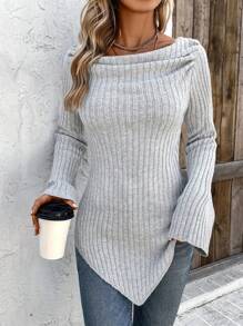 SHEIN LUNE Women's Pleated Boat Neck Sweater - Grey - View 1