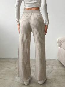 SHEIN Của phụ nữ Lỏng lẻo Eo đàn hồi Dệt kim Quần Với dây rút - Màu be - Xem 2