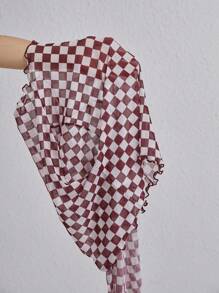 SHEIN EZwear Của phụ nữ Kích thước lớn Họa tiết Lưới Lưới Áo Với Hoa In ấn - Màu Đỏ Sâu - Xem 6