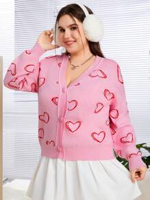 SHEIN EZwear Cárdigan De Talla Grande Con Patrón De Corazón Y Hombros Caídos - Multicolor - Ver 6