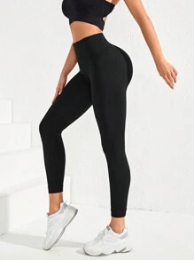 SHEIN Yoga Basic Chất rắn Kiểm soát bụng Quần Xà cạp thể thao - màu đen - Xem 6