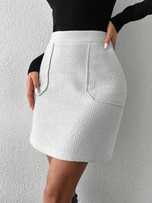 SHEIN Cottnline Women's Fashionable Versatile Solid Color Skirt - Beige - View 3