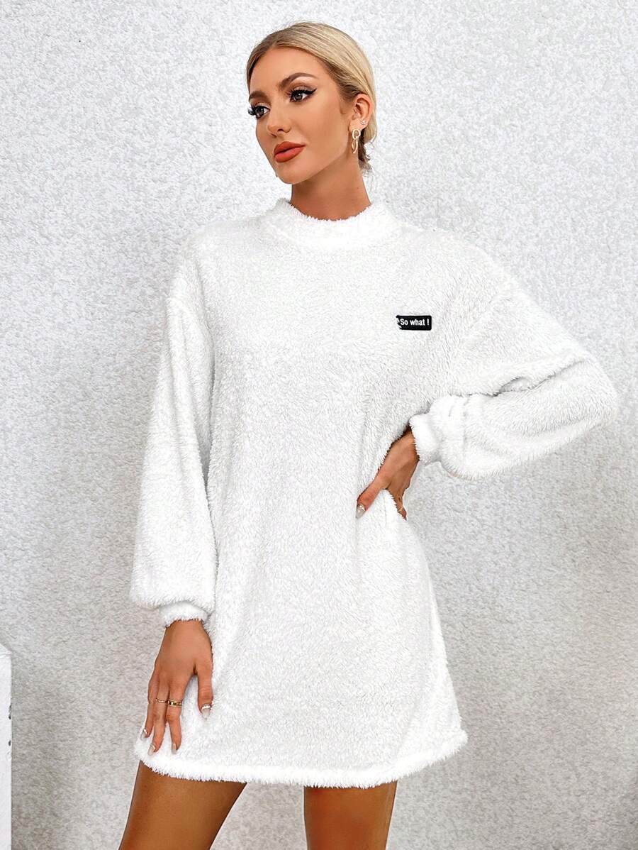 SHEIN Essnce Women's Fleece Sweatshirt With Letter Embroidery - White - View 1