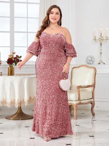 Vestido Sin Tirantes Con Hombros Descubiertos - Rosa vieja - Ver 6