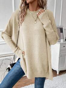 SHEIN Clasi Dơi Tay áo Màu thuần Áo len dệt kim - Màu be - Xem 6