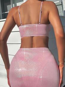 SHEIN Swim 粉色比基尼套装和沙滩裙（三件套）夏日海滩 - 粉色 - 查看 2