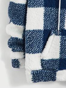 GENTILAND 男士水牛格紋拉鍊設計束口帽毛絨夾克 - 藍白色 - 查看 4