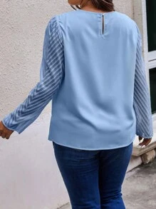 SHEIN Unity Women's Plus Size Shirt With Herringbone Jacquard, Round Neckline, Pleats Detail And Simple Design Fall Cloth For Women