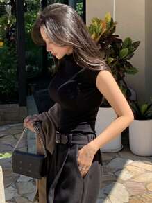 DAZY 女用蓋袖合身 T 卹 - 黑色 - 查看 4