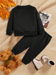 Baby Girl Cartoon Graphic Sweatshirt & Sweatpants - Black - View 2