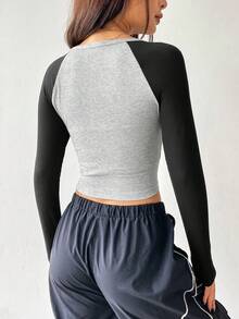 SHEIN EZwear Color Block Knitted Slim Fit T-shirt For Women - Multicolor - View 2