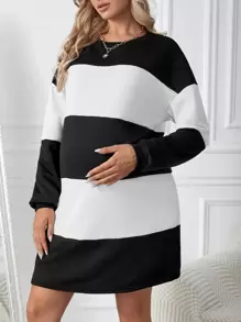 SHEIN 孕婦拼色落肩孕婦連身裙 - 黑與白 - 查看 3